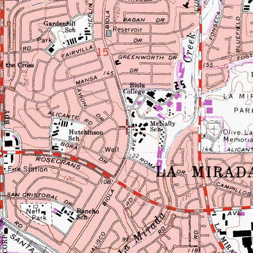Topographic Map of McNally School, CA