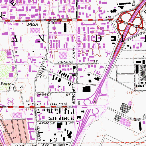 Topographic Map of Korean Hope Church of San Diego, CA