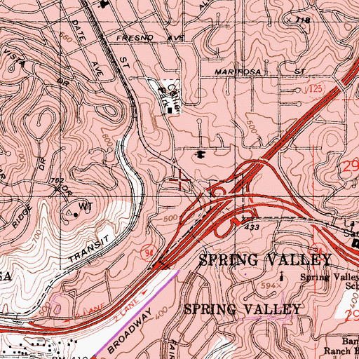Topographic Map of La Mesa Adventist Community Church, CA