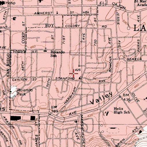 Topographic Map of La Mesa Presbyterian Church, CA