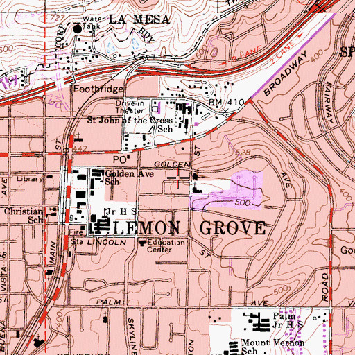 Topographic Map of Lemon Grove United Methodist Church, CA