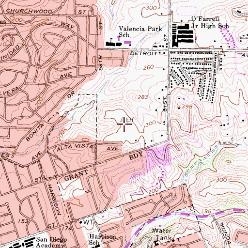 Topographic Map of Nye Elementary School, CA