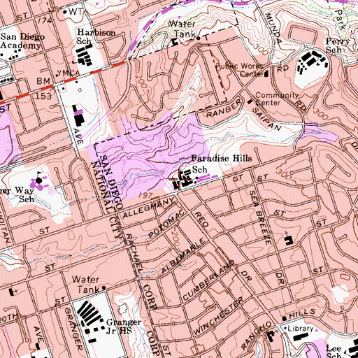 Topographic Map of Paradise Hills Elementary School, CA