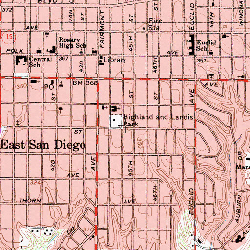 Topographic Map of Rosa Parks Elementary School, CA