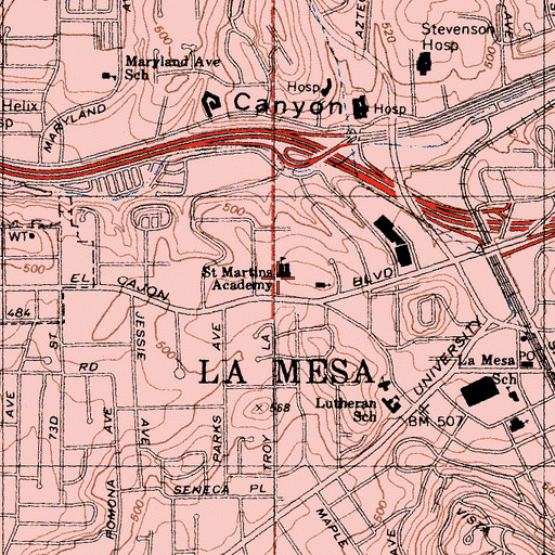 Topographic Map of Saint Martin of Tours Academy, CA