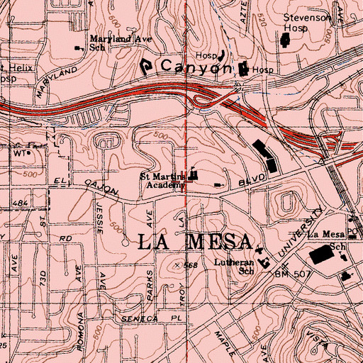 Topographic Map of Saint Martins Catholic Church Preschool, CA