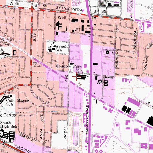 Topographic Map of Meadow Park Elementary School (historical), CA