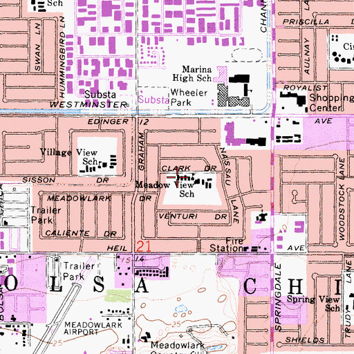 Topographic Map of Meadow View School, CA