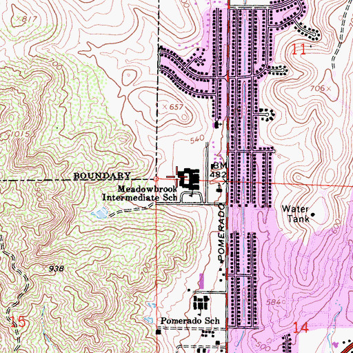 Topographic Map of Meadowbrook Middle School, CA