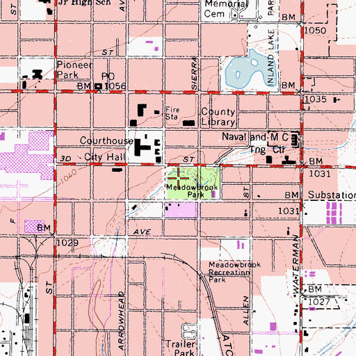 Topographic Map of Meadowbrook Park, CA