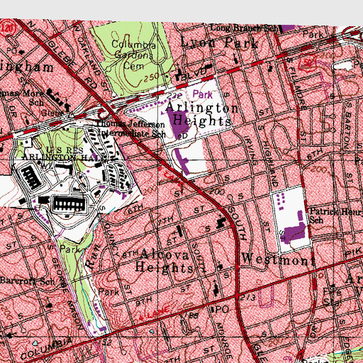 Topographic Map of Arlington County Fire Station Company 1, VA