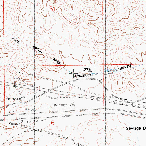 Topographic Map of Mecca Pass Tunnels, CA