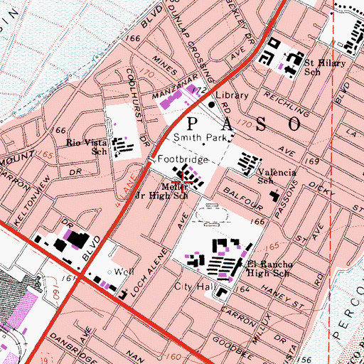 Topographic Map of Meller Junior High School, CA