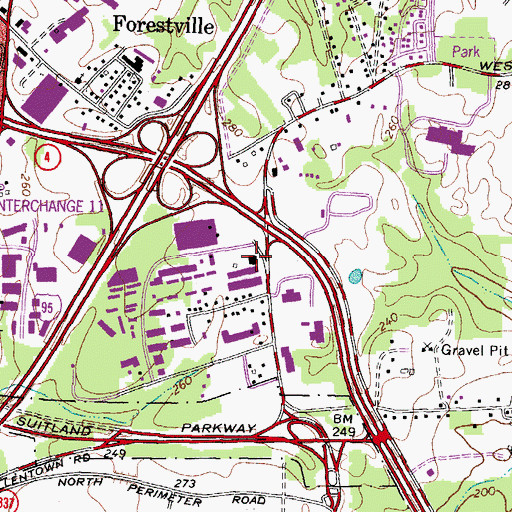 Topographic Map of Forestville Fire Station Company 23, MD