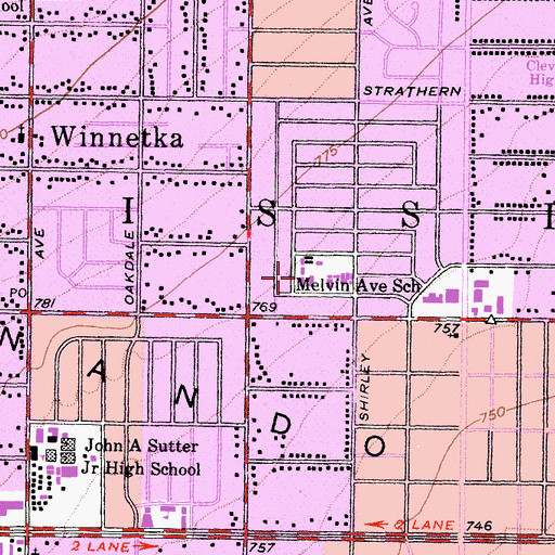 Topographic Map of Melvin Avenue Elementary School, CA