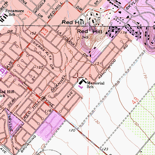 Topographic Map of Tustin Memorial Academy, CA