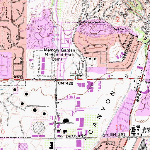 Topographic Map of Memory Garden Memorial Park and Mortuary, CA
