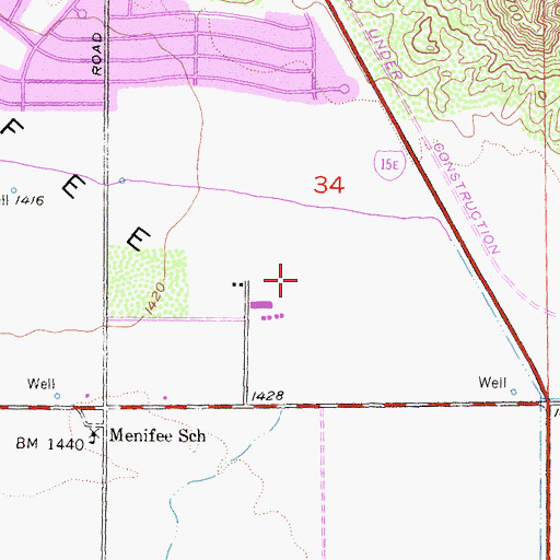 Topographic Map of Menifee Valley, CA