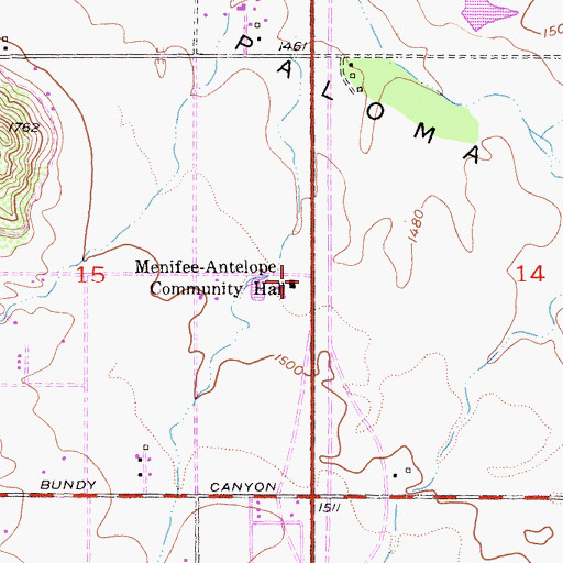 Topographic Map of Menifee-Antelope Community Hall, CA