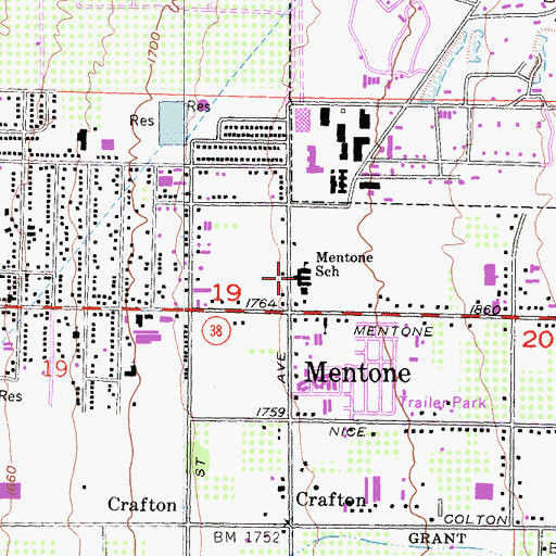 Topographic Map of Mentone Elementary School, CA