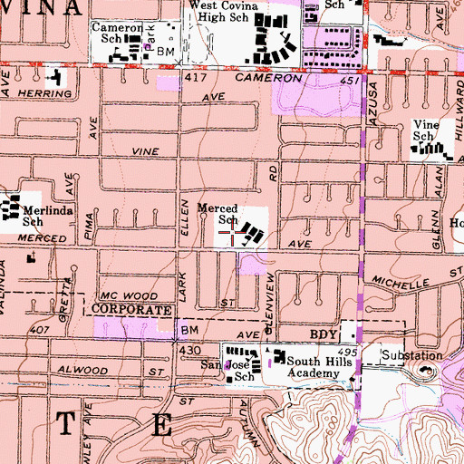 Topographic Map of Merced Elementary School, CA