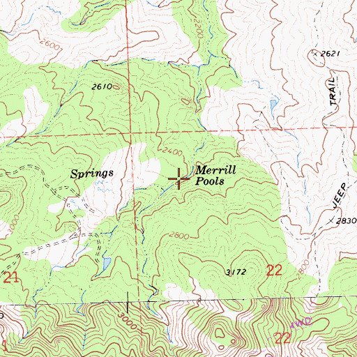 Topographic Map of Merrill Pools, CA
