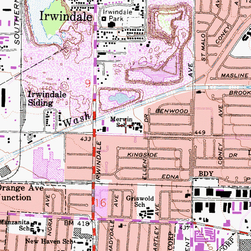 Topographic Map of Merwin Elementary School, CA
