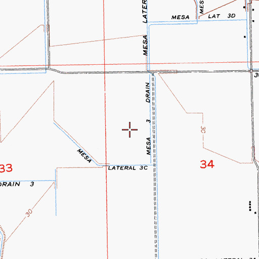 Topographic Map of Mesa Three Drain, CA