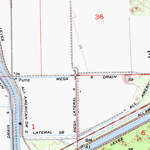 Topographic Map of Mesa Six Drain, CA