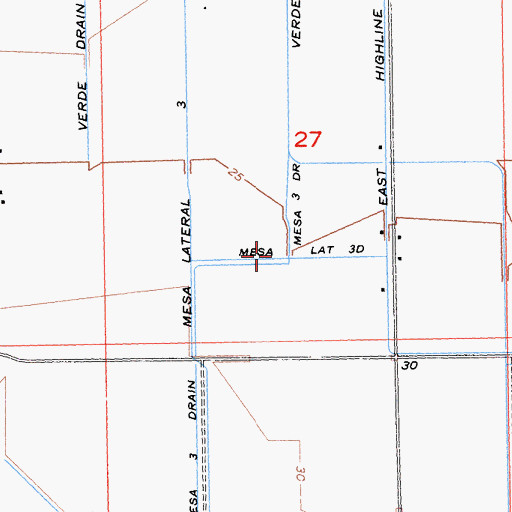 Topographic Map of Mesa Lateral Three D, CA