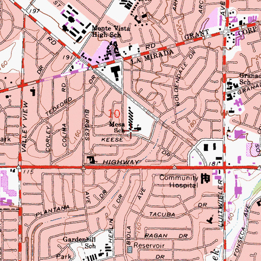 Topographic Map of Mesa School, CA