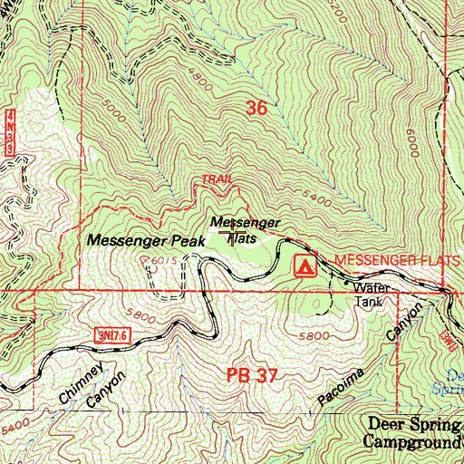 Topographic Map of Messenger Flats, CA