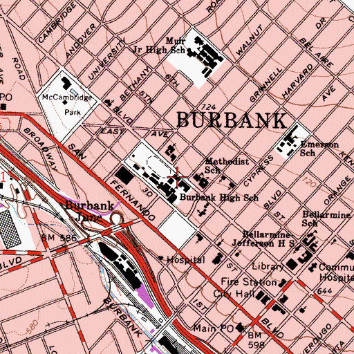 Topographic Map of Methodist School, CA