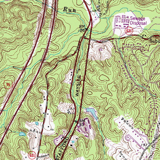 Topographic Map of Wayside, VA