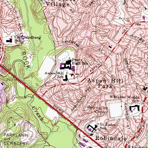 Topographic Map of Wheaton Woods Church, MD