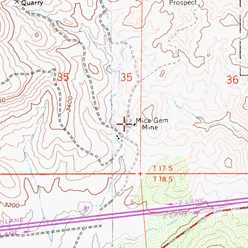 Topographic Map of Mica Gem Mine, CA