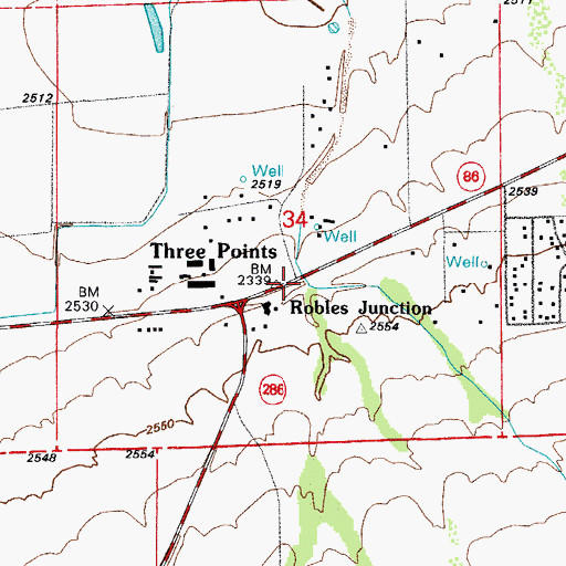 Topographic Map of Robles Junction, AZ