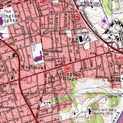 Topographic Map of Adams Square Shopping Center, VA