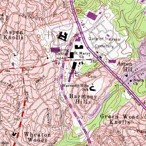 Topographic Map of Aspen Hill Shopping Center, MD
