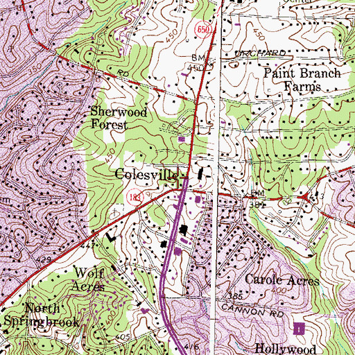 Topographic Map of Colesville Center Shopping Center, MD