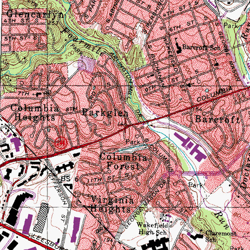 Topographic Map of Columbia Pike Plaza Shopping Center, VA