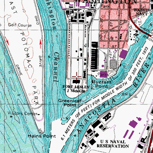 Topographic Map of Greenleaf Point Golf Course, DC