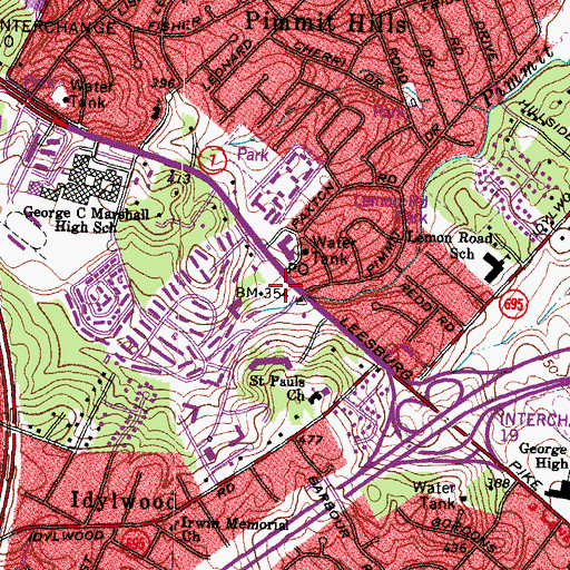 Topographic Map of Idylwood Plaza Shopping Center, VA