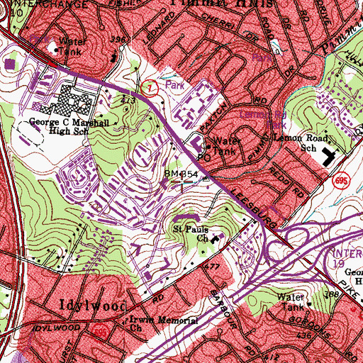 Topographic Map of Idylwood Shopping Center, VA