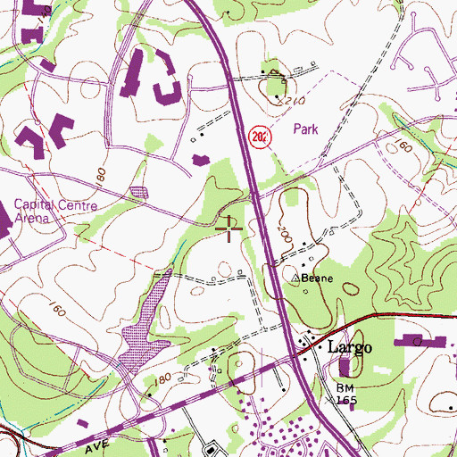 Topographic Map of Largo Town Center Shopping Center, MD