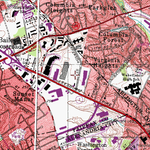 Topographic Map of Leesburg Pike Plaza Shopping Center, VA