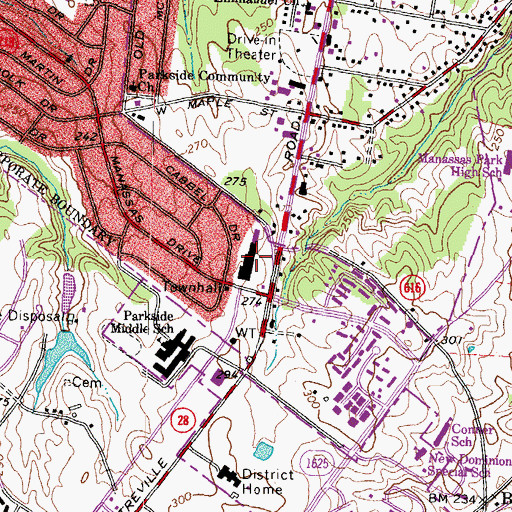 Topographic Map of Manassas Park Shopping Center, VA