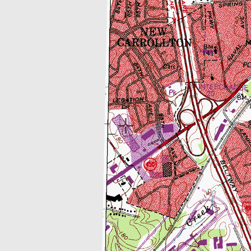 Topographic Map of New Carrollton Mall Shopping Center, MD