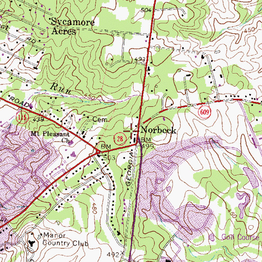 Topographic Map of Norbeck Center Shopping Center, MD