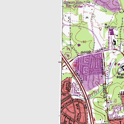 Topographic Map of New Carrollton Bible Church, MD